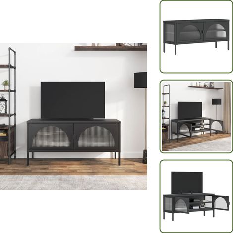 Estante de tv - vidaXL Mueble de TV vidrio y acero negro 105x35x50 cm - Mueble de tv con estante ajustable
