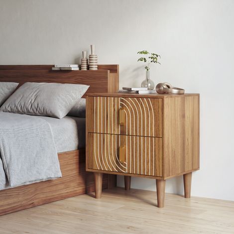 Comodino 48x38x56 cm in MDF marrone noce con 2 cassetti - MEUBLIV (1/5)