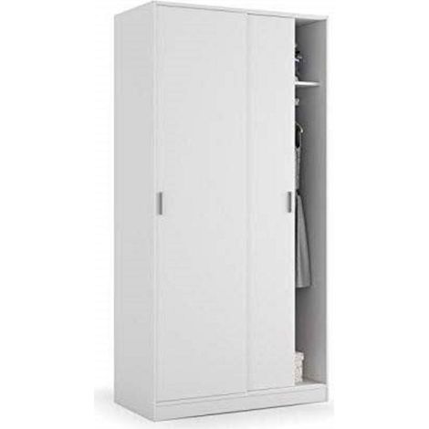 Armadio Guardaroba Vestiti 2 Ante Scorrevoli 1 Ripiano 1 Appendiabiti Salvaspazio Martos  Con Maniglie In Metallo  Ideale Per Arredare Camera Da Letto Stanza Arredo 100 x 200 x 50 Cm Colore Bianco (1/5)