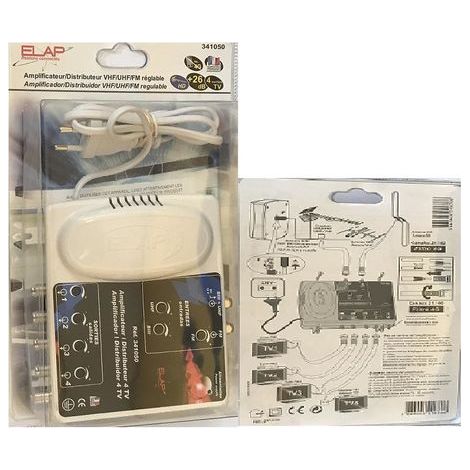 Amplificateur TNT 2 entrées (UHF/FM/VHF)/ 4 sorties REGLABLEs REF 341050 ELAP HDME