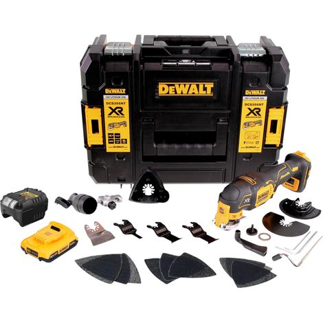 Multitool a batteria DeWalt DCS 356 D1T 18 V Brushless + 1 batteria da 2,0 Ah + caricabatterie + 20 accessori + TSTAK (1/5)