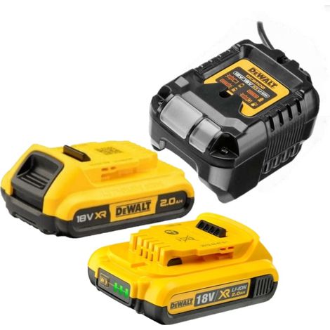 Dewalt – Pack de 2 batteries 18V 2.0Ah Li-Ion DCB1102D2 – Compatible avec machines 18V XR – Chargeur inclus – Technologie XR pour performance accrue