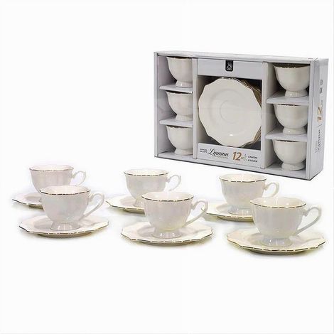 TrAdE Shop Traesio - Set 12pz Servizio Da Tè O Caffè Con 6 Piattini + 6 Tazze Assortiti In Porcellana - (1/3)
