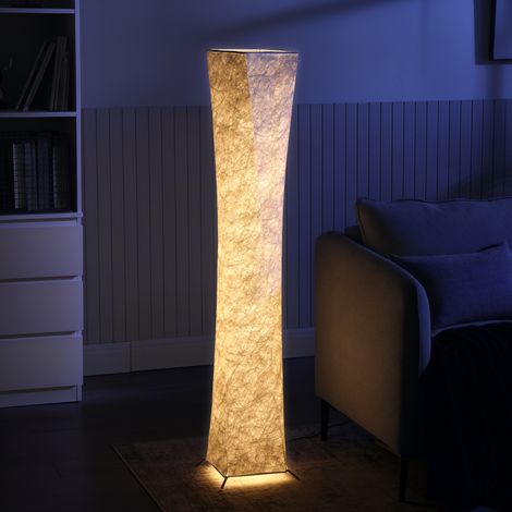 Lampadaire moderne avec éclairage réglable sur 3 niveaux et interrupteur au pied, en acier et tissu synthétique, idéal pour le salon et la salle de séjour, 25 x 25 x 129 cm, blanc.