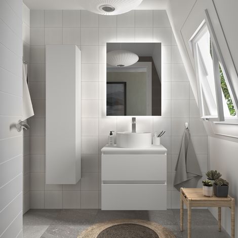 Meuble de salle de bain BEQUIA 60cm Blanc mat  Avec plan toilette (vasque non incluse) (1/5)