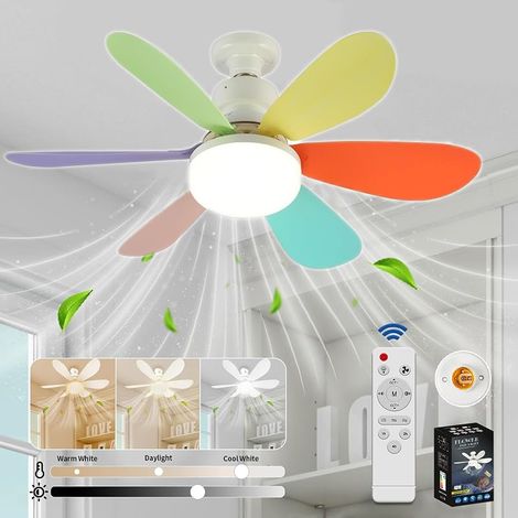 Ventilateur de plafond avec lumière et télécommande ,  ventilateur LED à intensité réglable ,  température de couleur 3000K-6000K ,  ampoule E27 intégrée 40W ,  6 pales ,  3 vitesses ,  silencieux ,   (1/5)