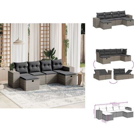 Salon de jardin 6 pcs avec coussins gris résine tressée - Ensemble Salon De Jardin - Salon De Jardin Extérieur - Mobilier De Jardin - Canapé Jardin - Chaise Lounge (1/4)