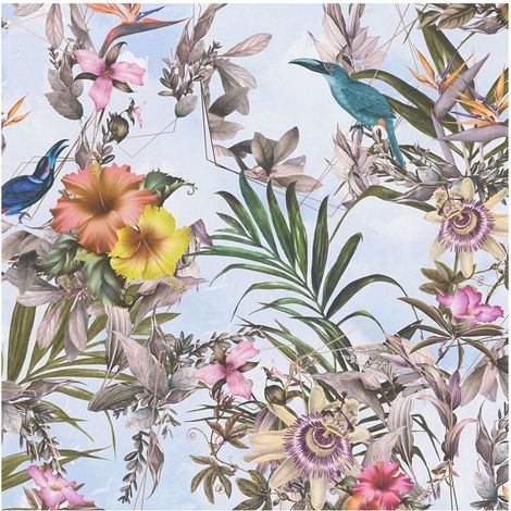 Flowers wallcovering wall Profhome 381784 smooth non-woven non-textured wallpaper with floral ornaments matt white green yellow blue 5.33 m2 (1/5)