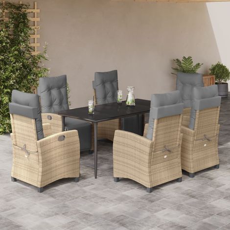 7-tlg. Garten-Essgruppe mit Kissen Beigemischung Poly Rattan (1/5)