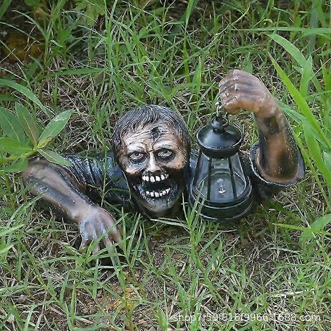Lanterne LED Zombie, décoration d'Halloween effrayante avec lanterne, figurine de zombie tenant une lanterne, lumière d'extérieur pour jardin, pelouse et terrasse. (1/2)