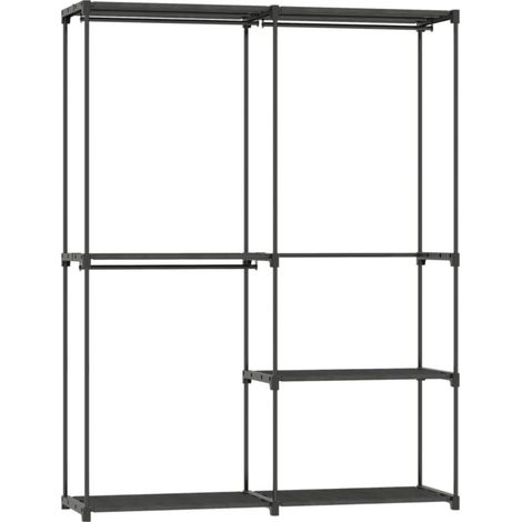 Porte manteau portable-Cadre métal-Etagères tissu rangement-Espace maxi-Noir-142x43x185(cm) (1/5)