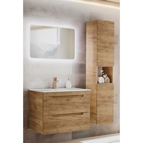 Ac-Deco – Ensemble de meubles de salle de bain avec meuble sous vasque 60 cm – Grande armoire 175 cm – Céramique Sky – Système de fermeture amorti
