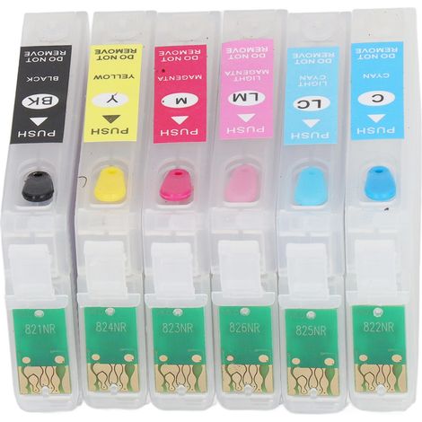 Lot de 6 cartouches d'encre compatibles avec puce permanente, 6 couleurs, pour imprimante jet d'encre T0821N, T0822N, T0823N, T0824N, T0825N et T0826N (1/5)