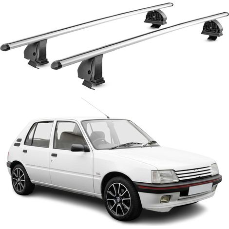 OMAC Barres de toit transversales en aluminium pour Peugeot 205 1983-1998 5Portes – TÜV / DIN 75302:2019 – Antivol inclus – Charge max 75 kg – 2 barres – Gris (1/4)