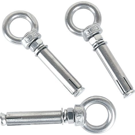Pernos de expansión AIDUCHO M6 x 100 mm, manguito de acero, perno de ojo de acero inoxidable 304, anclaje de expansión para hormigón, tornillo de ojo, pasadores, pernos, paquete de 2 (1/5)