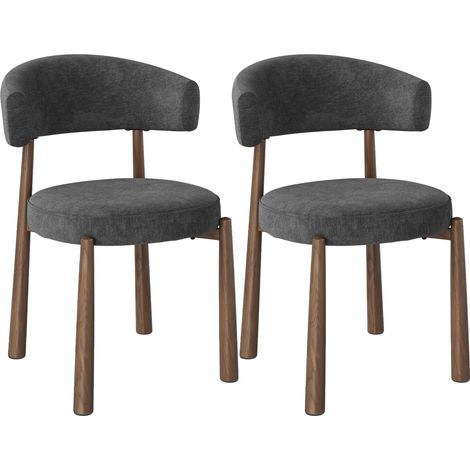 WOLTU Lot de 2 Chaises de Salle à Manger, Tissu en Chenille, Cadre Métallique Aspect Noyer, Siège Rembourré épais, Gris