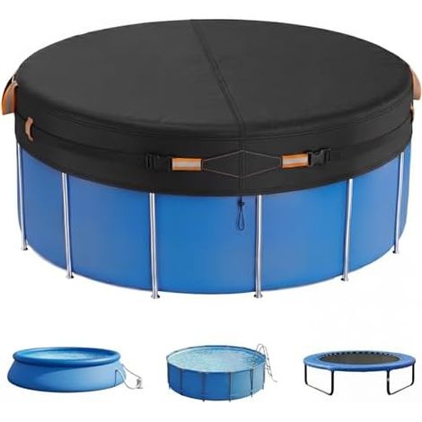 Poolabdeckung Rund, Sommer-Poolplane aus hochwertigem Oxford-Gewebe für runden Aufstellpool, mit Steckschnallen & Kordelzug, Ø 244cm (8FT) (1/5)