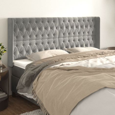 Kopfteil mit Ohren Hellgrau 203x16x118/128 cm Samt vidaXL (1/5)