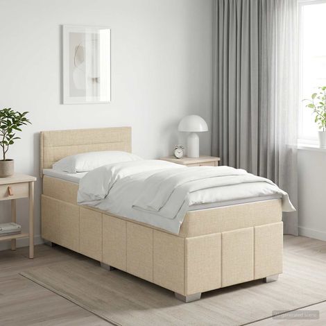 vidaXL Cama box spring con colchón Crema 100 x 200 cm Tela (1/5)