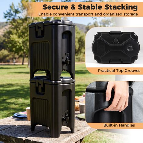 Distributeur de boissons isotherme noir 16,7 L avec poignées et robinet anti-goutte pour fêtes, buffets et camping (1/5)