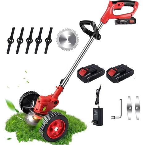 Coupe-Bordure de Jardin sans Fil 24V à Lame Métallique Avec Batterie Li-ion 4 Ah et Chargeur de Batterie,Roues Amovibles,Débroussailleuse Électrique pour Jardins et Pelouses(2pcs battery) (1/4)