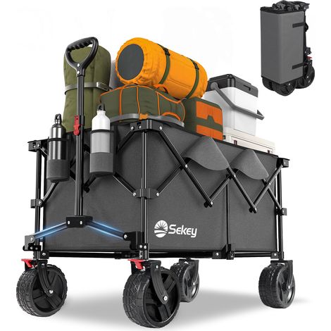 Sekey – Chariot pliable XXL 200L – Charge max 200 kg – Tissu Oxford 600D – Roues tout-terrain 7 pouces – Pliage facile à une main
