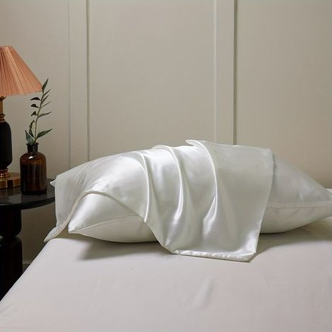 Lot de 2 taies d'oreiller en satin, pour elle, imitation soie, 51 × 66 cm, jaune crème. (1/5)