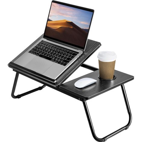 Holdfiturn Foldable Laptop Desk, Laptop Table with Cup Holder, Height Adjustable Computer Bed Tray Table, Reading Holder Notebook Stand for Eating Reading Working (1/5)