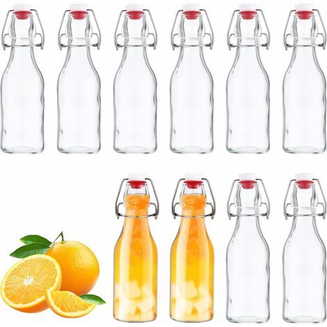 10 x 250ml Glass Bottle with Mechanical Cap, Glass Bottle with Cap, for Filling, Syrups, Beverages, Food Oils, Flavoured Vinegars (Pack of 10 - 250ml) (1/5)