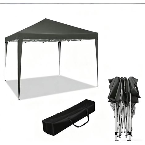 Gazebo pieghevole 3x3 m grigio scuro in tessuto Oxford 210D con struttura in ferro (1/5)