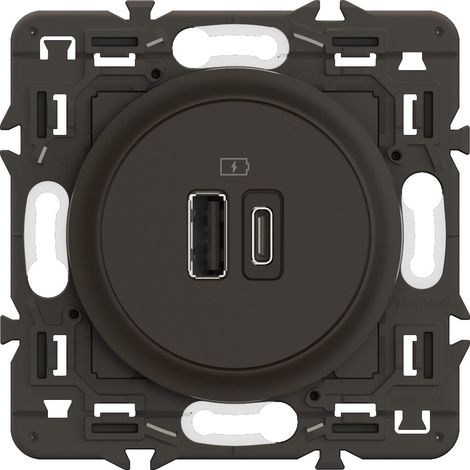 Legrand - Prise double USB A+C Céliane - Noir + support, à équiper d'une plaque
