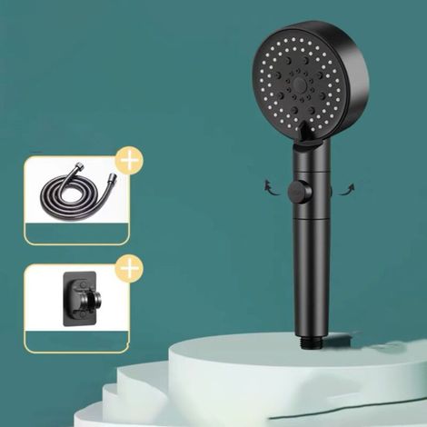 Pommeau de Douche à Haute Pression économie d'eau, Douchette Douche Salle de Bain Réglable à 6 Modes, Pommeau de Douche Anti Calcaire avec arret, Facile à Installer (Noir-A) (1/5)