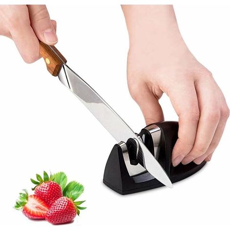 Aiguiseur de couteaux de cuisine professionnel manuel 2 en 1-Pour couteaux en acier inoxydable et céramique de toutes tailles-Base noire antidérapante (1/5)