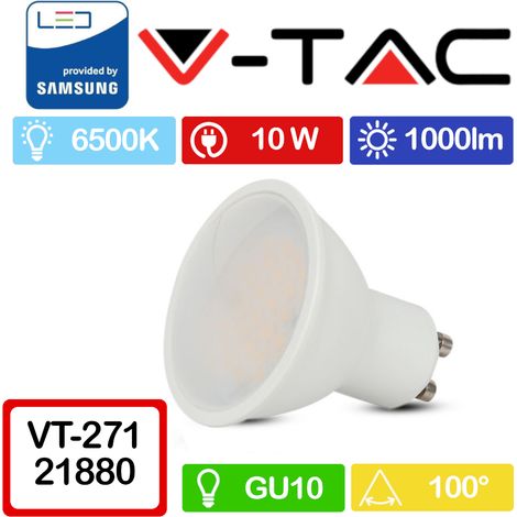 V-TAC PRO VT-271 Faretto LED GU10 con Chip Samsung 10W 100° Copertura Satinata Bianco freddo - 6500K