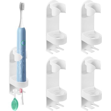 Support pour brosse à dents électrique, organisateur de dentifrice mural multifonctionnel auto-adhésif, porte-accessoires de salle de bain, lot de 4 (1/5)