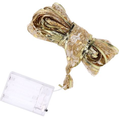 Ruban lumineux LED de 4 m (13,12 pi) pour sapin de Noël, ruban doré transparent, lumière blanc chaud, idéal pour les décorations de fêtes. (1/5)