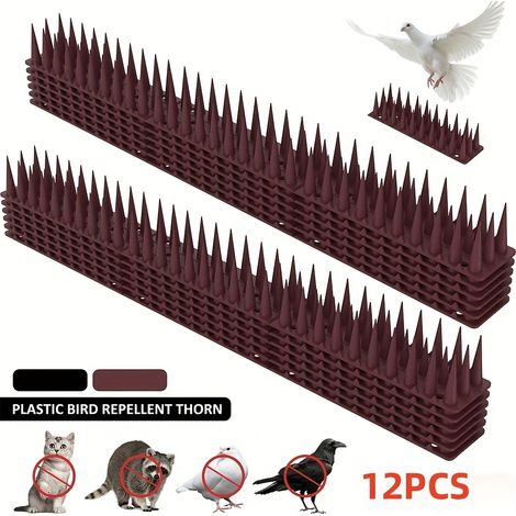 Lot de 12 pics anti-oiseaux et chats en plastique - Pics anti-oiseaux pour terrasse, 43 cm (1/5)
