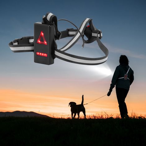 Lampe frontale de course à pied avec éclairage pectoral et dorsal à LED, dotée d'une batterie rechargeable. Idéale pour le camping, la randonnée, la course à pied, le jogging et les aventures en plein (1/5)