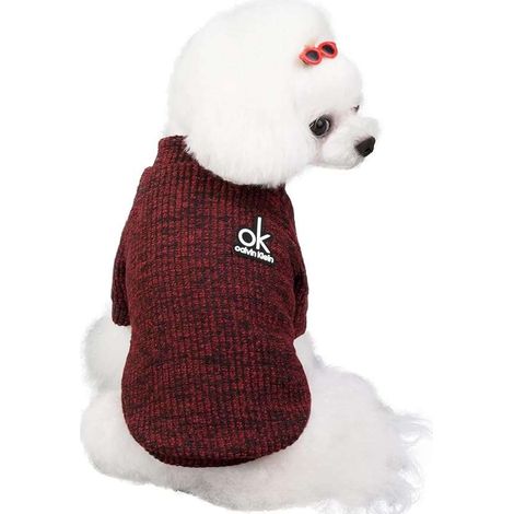 Warmer Rollkragenpullover für Hunde, Größe M, Burgunderrot