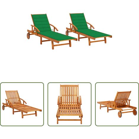 Chaise longue bois - Chaises longues lot de 2 avec coussins Bois d'acacia solide (1/5)