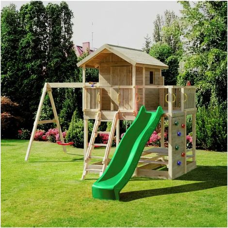 Casetta Parco giochi in legno Fungoo Moonlight con scivolo e due altalene (1/5)