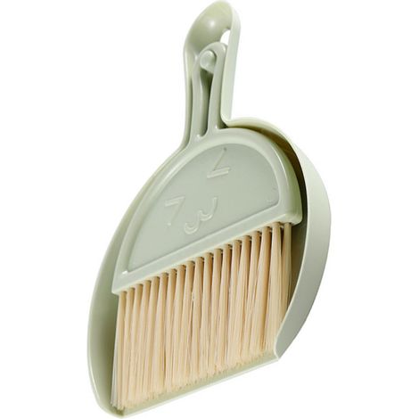 Mini balai et pelle à poussière en plastique avec visage souriant, facile à manipuler et portable, pour bureau ou table (vert). (1/5)