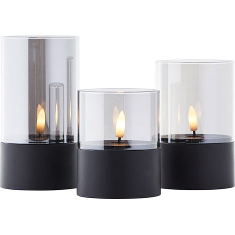 BRILLIANT bougies LED, Ø 8 cm, verre fumé, 10/12,5/15 cm, noir, lot de 3