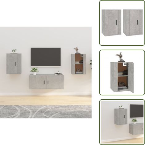 TV-Wandschränke 2 Stk. Betongrau 40x34,5x60 cm - TV Schrank - Wandregal - Wohnwand - Regal - Möbel (1/5)