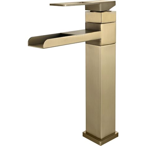 Robinet Lavabo Haut, Robinet Salle Bain Cascade, Mitigeur Lavabo Rotatif 360°argente dore (1/5)