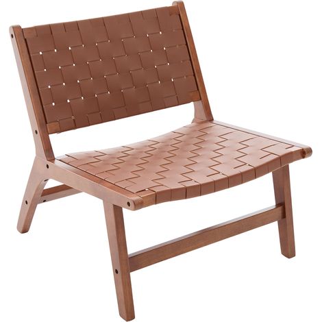 Fauteuil sans accoudoirs en PU tressé et structure en bois marron MODENUIT (1/5)