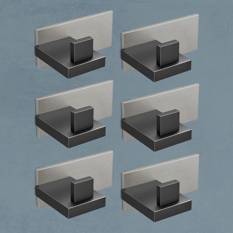 doporro Set 6 Ganci Adesivi da Parete Extra Forti in Acciaio Inox, Senza Forare, per Bagno, Cucina o Camera da Letto, Nero Opaco/Nichel Spazzolato (1/5)
