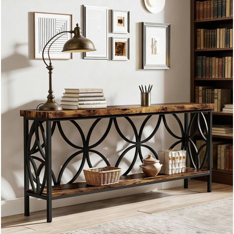 Industrielle Konsole 160 x 30 x 80 cm aus Metall und Holz, Schwarz/Braun HAVRYA (1/5)