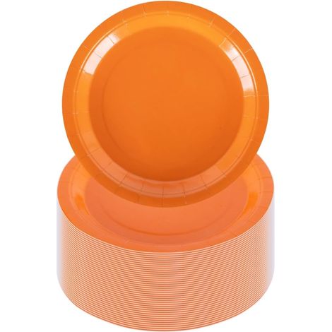 Lot de 100 assiettes rondes en carton orange de 18 cm pour fêtes, anniversaires, Thanksgiving, Halloween – pour restauration et événements (orange, 17,8 cm) (1/5)