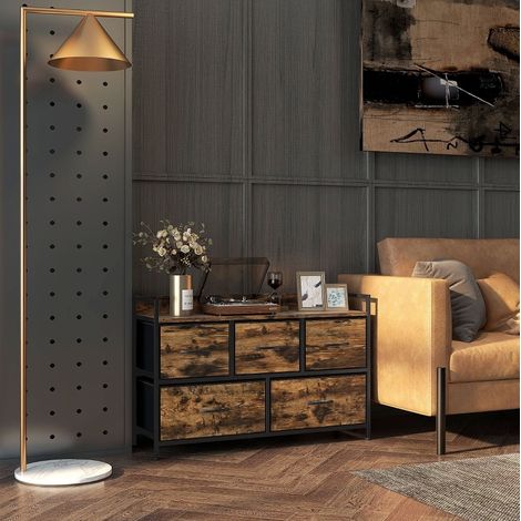 Commode 98x29x63 cm marron en polyester avec cadre en acier et 5 tiroirs pliables (1/5)